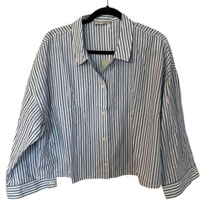 Everlane Women’s Long Sleeve Button Up Blue Stripe Cotton PJ Top Sz XL NWT